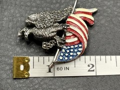 Vintage Pot Metal American Eagle USA Flag Patriotic Enamel Marcasite Pin Brooch