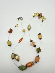 Vtg Artisan Mixed Glass Beads Wire Stations Necklace Multicolor Long Boho