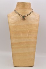 Vintage Flower Collar Choker Necklace Green Rhinestone Crystal Gold Chunky BinBN