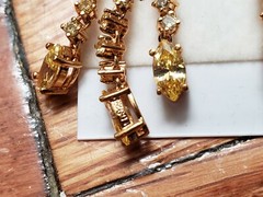 VINTAGE * STERLING SILVER (925) * EARRINGS 1″- GOLD PLATE on SILVER, CITRINE