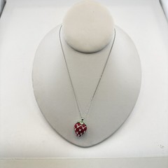 Lenox Necklace Strawberry Fruit Sterling Silver Red Enamel Food Whimsical 925