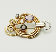 Vintage ornate gilt sterling silver amethyst garnet pin pendant by YES Studio