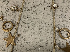 Vintage GLASS WORKS Studio Gold Tone Sun Moon Stars Necklace & Bracelet SET