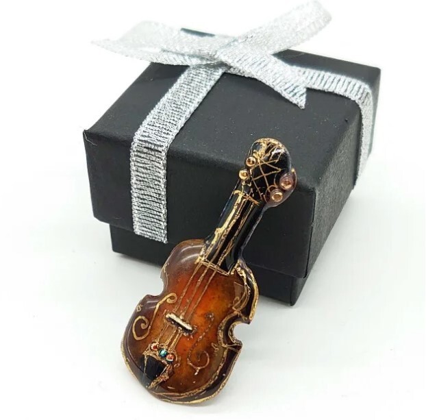 Violin – Japanese cloisonné enamel Pin Badge Brooch Made-to-order NEW