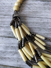 Vintage Handmade Native Bone Wood Silver Beaded 9 Strand Statement Necklace
