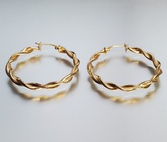 VTG 925 FAS Hoop Earrings 1.25in Sterling Silver 5g Gold Vermeil Twisted Round