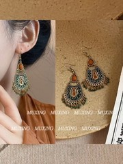 Vintage Chinese Ethnic Tassel Earrings Bohemian Dangle Jewelry Pair