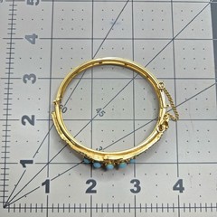 Vintage Art Arthur Pepper Faux Pearls & Faux Turquoise Gold Tone Bangle Bracelet