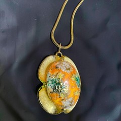 Vintage Judy Lee Stippled Easter Egg Art Glass Pendant Necklace Signed 1960s