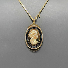 Vintage AVON Gold Tone Greek Cameo & MONET Gold Tone Chain Necklace 1970s – 16″