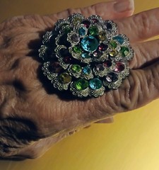 Vintage Multicolor Rhinestone Cluster Flower Cocktail Ring (re-purposed Brooch)