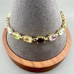 Vintage Tennis Bracelet Sterling Silver Vermeil Multi Gemstone Oval Cut
