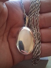 Sterling silver large locket double sided photo pendant necklace, Vintage 37″