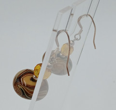 925 Lampwork Glass Bead Earrings 1.25in Sterling Silver 5gtw Brown Cream Swirl