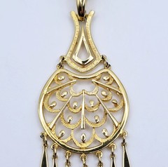 Vintage Gold Tone Chandelier Fringe Pendant Statement Necklace Boho 1970s