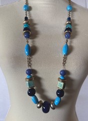 Vintage Chicos Turquoise Color Navy Blue Necklace Ceramic Acrylic Mixed Metal