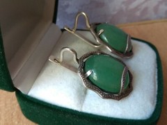 Beautiful Vintage earrings stone Nephritis SILVER 925 stamp Ukraine 11.9 Jade