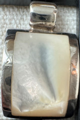 Vintage Modernist Sterling Silver Inlaid Flush Set Mother of Pearl Gem Pendant