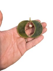 Vintage Swoboda Jade Pearl Pendant Crescent Moons Celestial Pumpkin