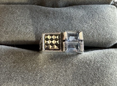 Vintage Artisan Sterling Silver Blue Topaz Baguette Marcasite Ring Sz 5.5
