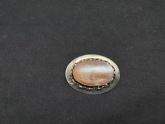 Vintage VHC Mabe Mother of Pearl Sterling Silver Brooch Pin, 9.6 grams
