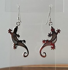 VTG 925 Gecko Lizard Earrings 1.5in Drop Sterling Silver 3gtw White MOP Inlay
