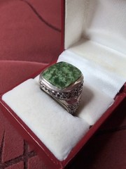 Statement Vintage Art Deco Style Sterling Silver Green Jade Ring Size 8.25