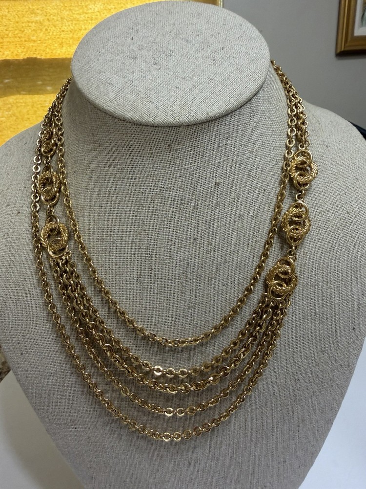 Vintage Monet Gold Tone Layered Varied Length 16”+ Necklace