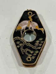 Beautiful Vintage Chinese Cloisonné Magnifying Glass Pendant Brass Crane Design
