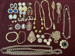 Vintage Gold Tone Jewelry Lot Of 26 Clip On Earrings Necklaces Waist Chain