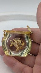 Vintage CASTLECLIFF Lucite Fish Bowl Pendant Necklace Clear Resin Fishbowl