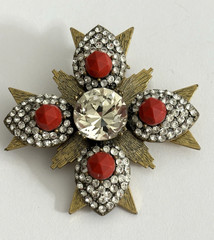 Vintage J. Crew Brooch Gold Tone Maltese Cross Brulee Crystal Clear Rhinestone