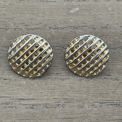 Vintage Unbranded Gold Clip On Earrings With Raised Striped Horizontal Pattern
