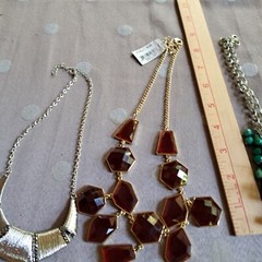 Statement Necklaces 1 Nwt Cookie Lee Lot of 3 Red stones Blue Stones Silver 16″