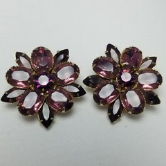 Vintage Dark Purple Rhinestone Cluster Marquise Oval Stones, Flower Shape