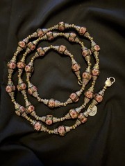 Vintage Long Cloisonné Necklace Copper Based & Wire Pewter Binding 925 Clasp