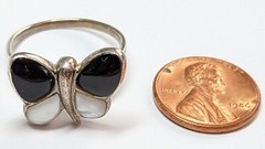 ONYX MOP RING SIZE 8 3/4 STERLING SILVER BUTTERFLY RING SIGNED 925 THAILAND SX