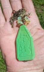 SALE! VINTAGE EGYPTIAN REVIVAL GLASS PENDANT URANIUM FLOWER NECKLACE ARTISAN