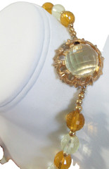 Yellow and Brown With Some Moonglow Vintage Beaded Necklace W Fancy Clasp