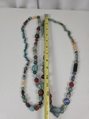 2 VTG Costume Jewelry Multi Stone Necklaces Turquoise Glass Beads Metal Spacers