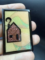 Vintage House Pins By Lucinda Pink Home Rainbow Pink Sparkle Brooch Made In USA