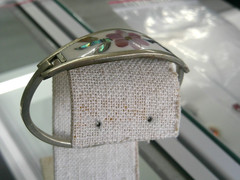 Vintage Alpaca Mexico Floral Bracelet Silver-Tone Abalone & Mother Of Pearl