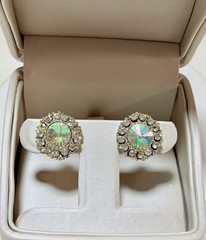 Vintage Aurora Borealis Rhinestone Clip-On Earrings in Gold Tone