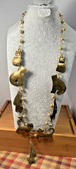 Vintage Brass Dangle Cats Charm Necklace Artisan 32″