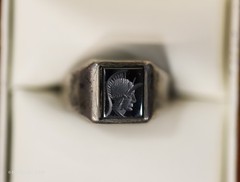 Vintage Sterling Silver Black Onyx Intaglio Roman Solider Ring SZ 8.5