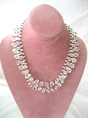 ART DECO VINTAGE ROCK CRYSTAL BEADS SQUARE CUT HOOK CLASP NECKLACE