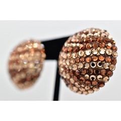 Bellini Formart Vintage Crystal Clip On Earrings Round Tiger Signed 1980s BinBK