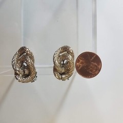 Vintage Flat Back Earrings, Twisted Links Knot, Serpent, Textured, Clip On