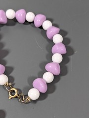Vintage Purple White Lucite Beaded Necklace Lilac MCM 26 inches Lavendar