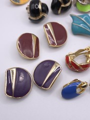 Vtg To Mod Clip On Earring Lot Enamel 15 Pair Colorful